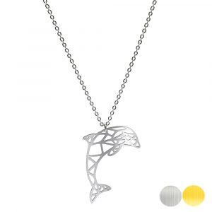 Tierkette mit einem Delfin - Origamikette - Geometrischer Schmuck aus Edelstahl für Damen