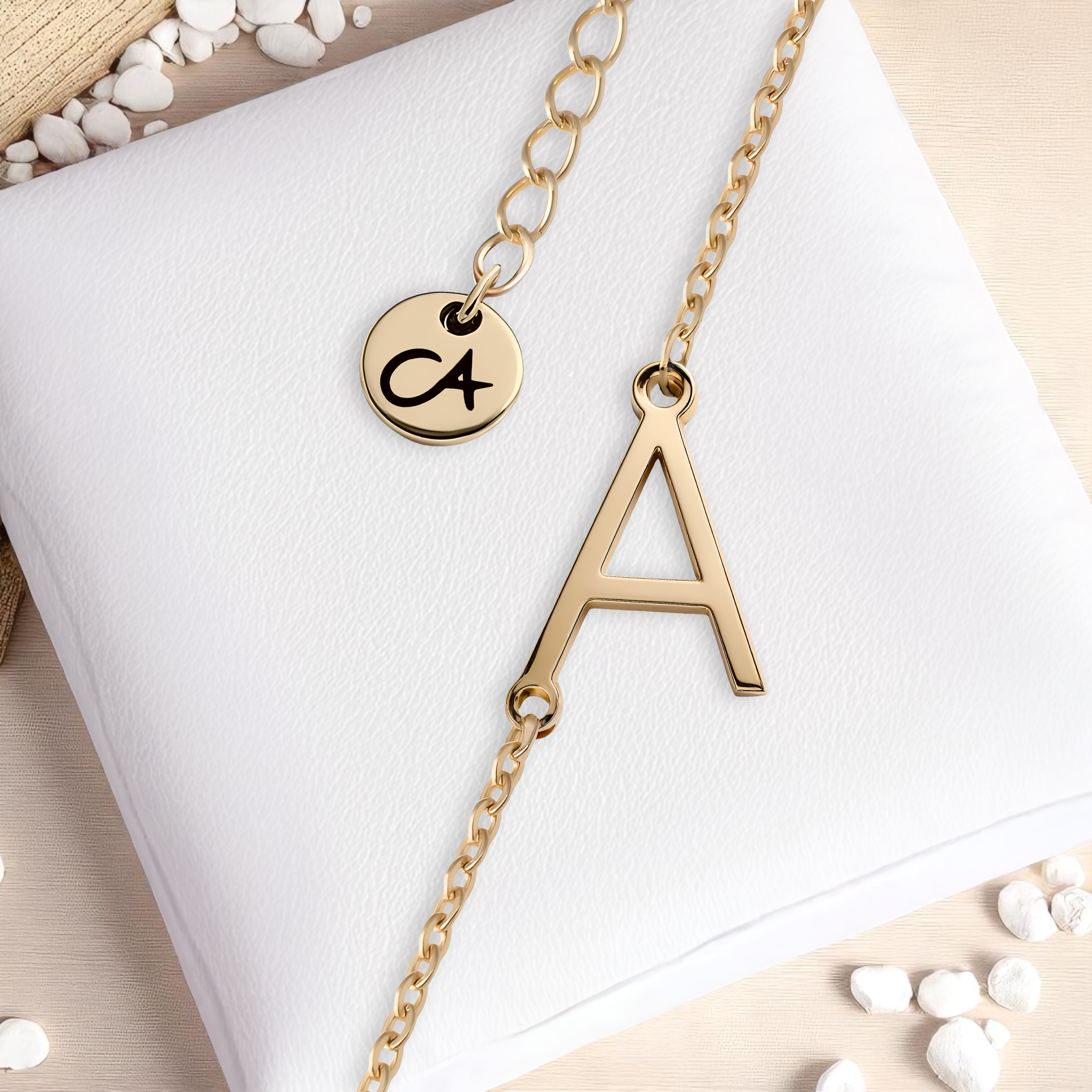 Armband Buchstabe A Gold Edelstahl hochglanz poliert